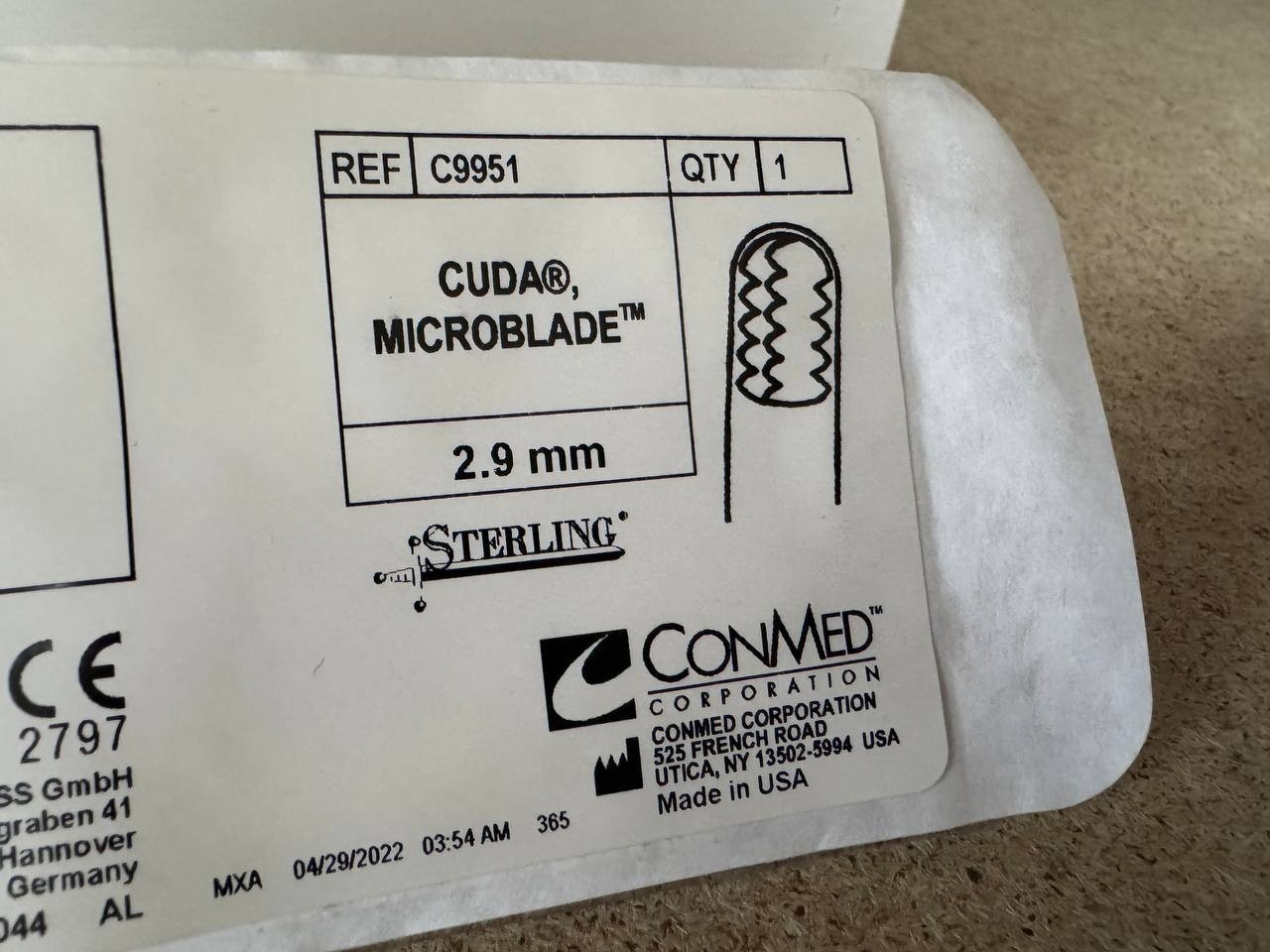 Box of 6 ConMed Linvatec C9951 2.9 mm CUDA Microblade IN DATE 2027-04-28
