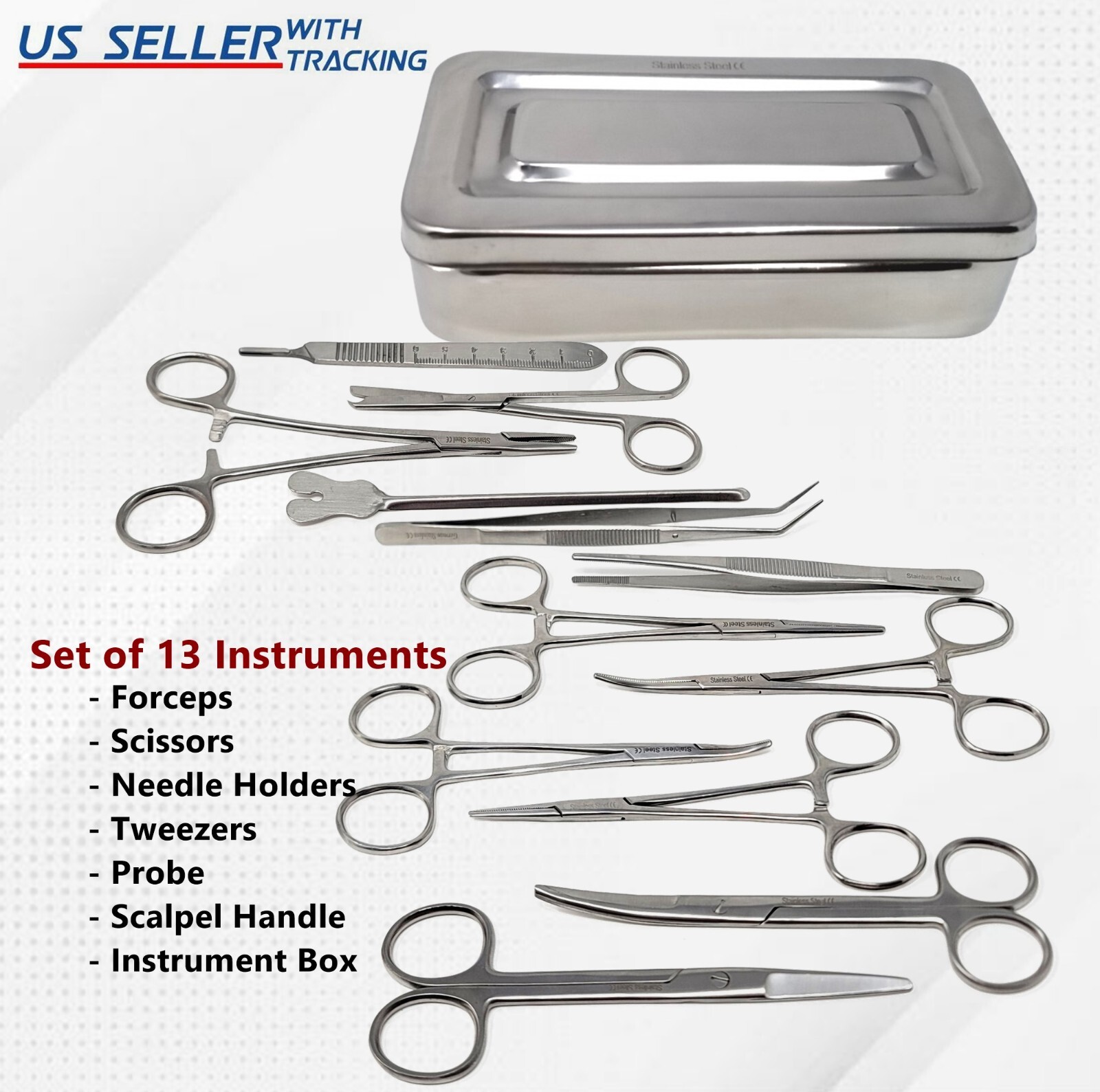 13 Pcs Basic Minor Surgery Set with Box Stainless Steel Surgical Instruments