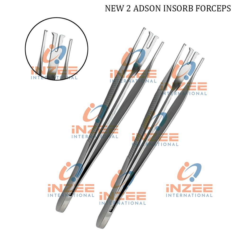 New 2 Adson Insorb Forceps 12.5cm Double Point Plastic Surgical Instruments IZ