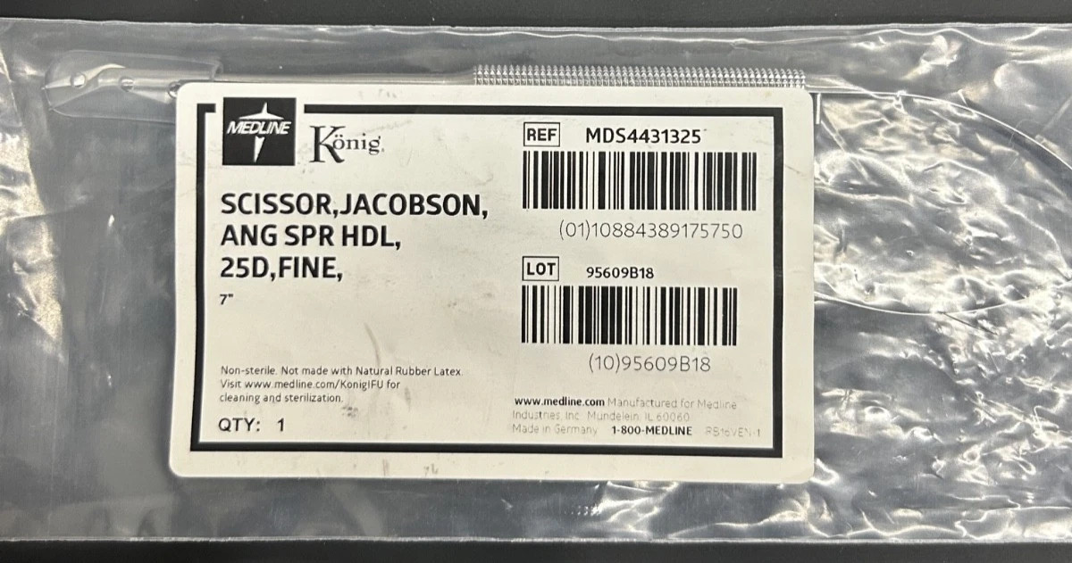 Medline Konig Jacobson Micro Scissors, Spring Round Handle 25 Degrees, MDS443132