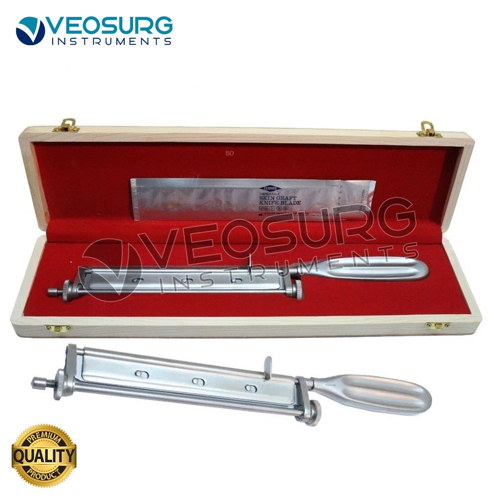 Skin Graft Knife Handle with 5 Dermatome Skin Blades and Wooden Box High Quality