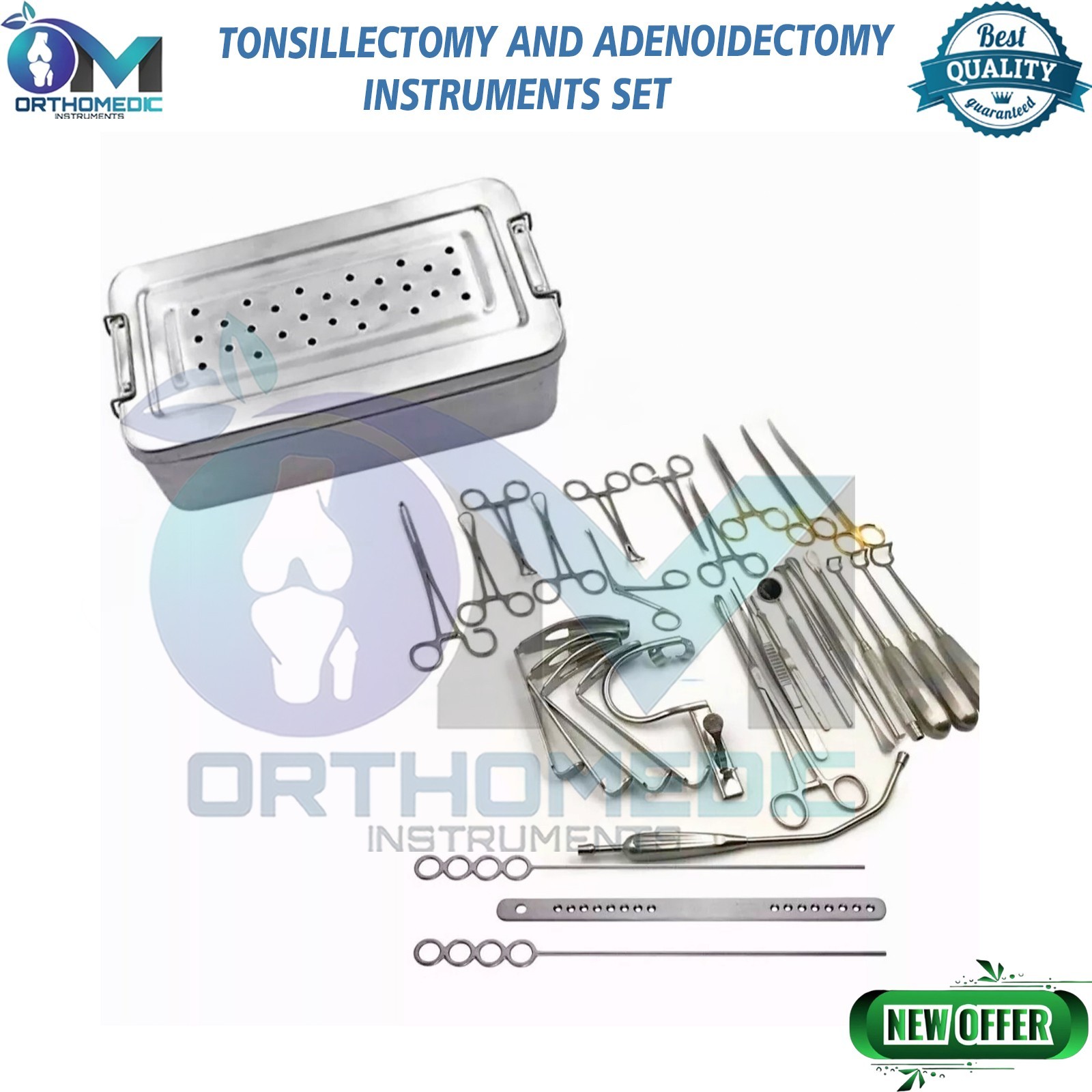 New Tonsillectomy and Adenoidectomy 30 pcs Set Surgical Instruments Kit with Box
