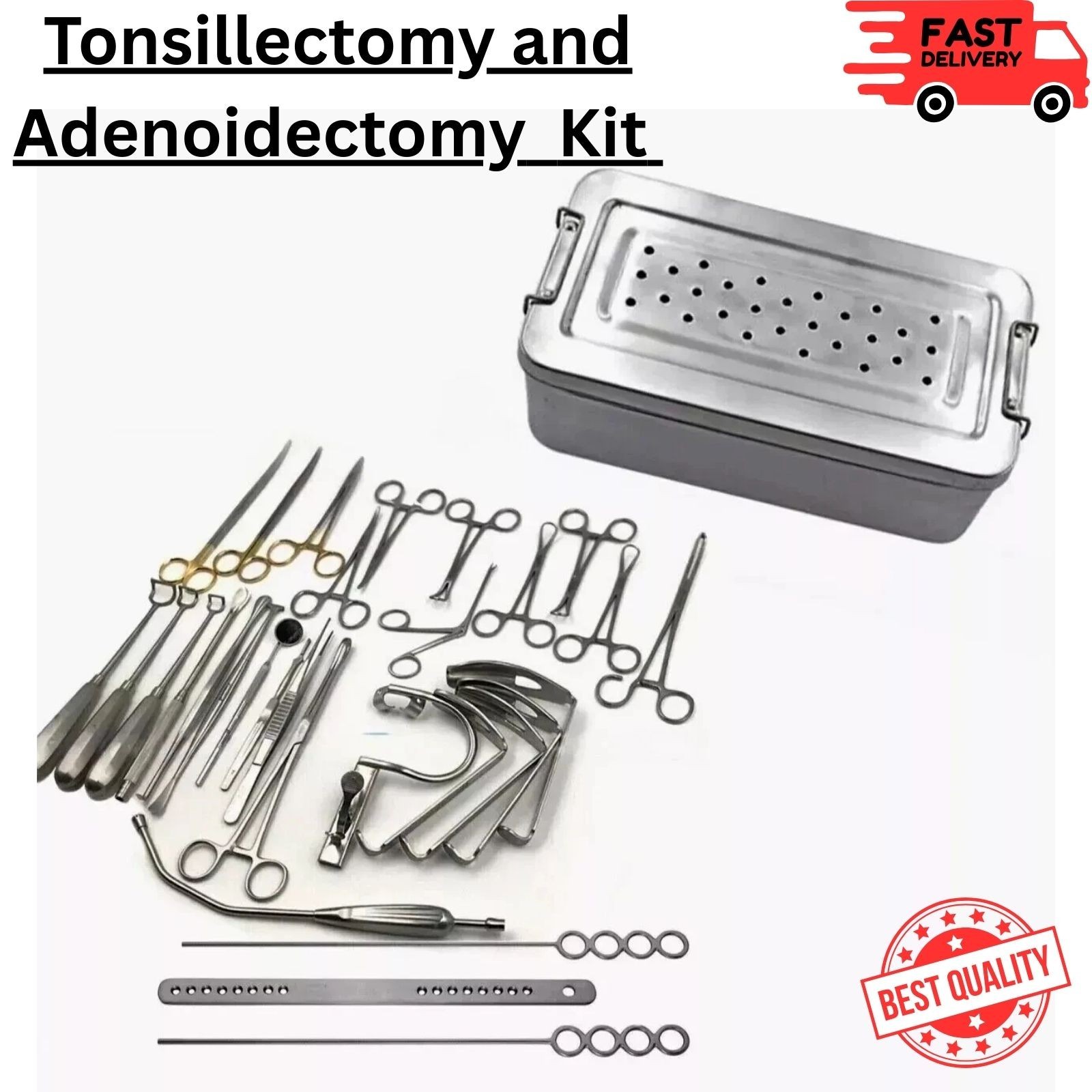 Tonsillectomy Adenoidectomy Surgical Instruments Kit Stainless Steel with Box