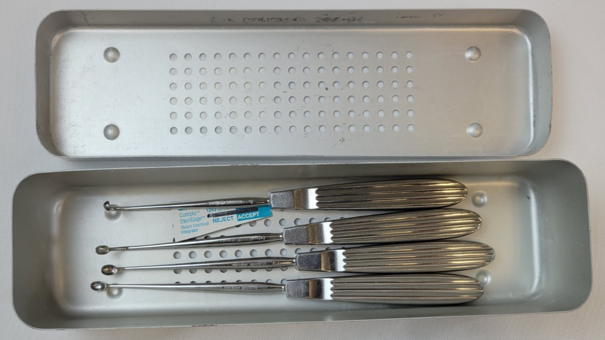 V. Mueller 4-Pc ENT Curette Set, Sizes 1-4 w/ Case