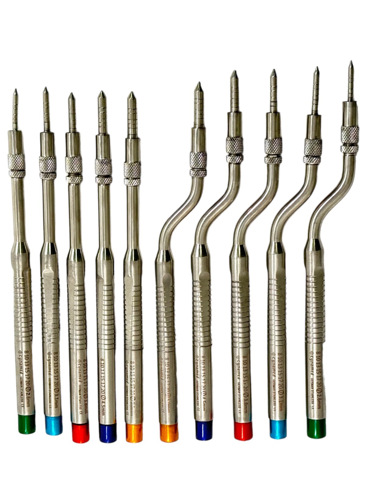 10PCS Osteotome Convex Offset + Straight, w/ Mallet – Color Coded Instruments