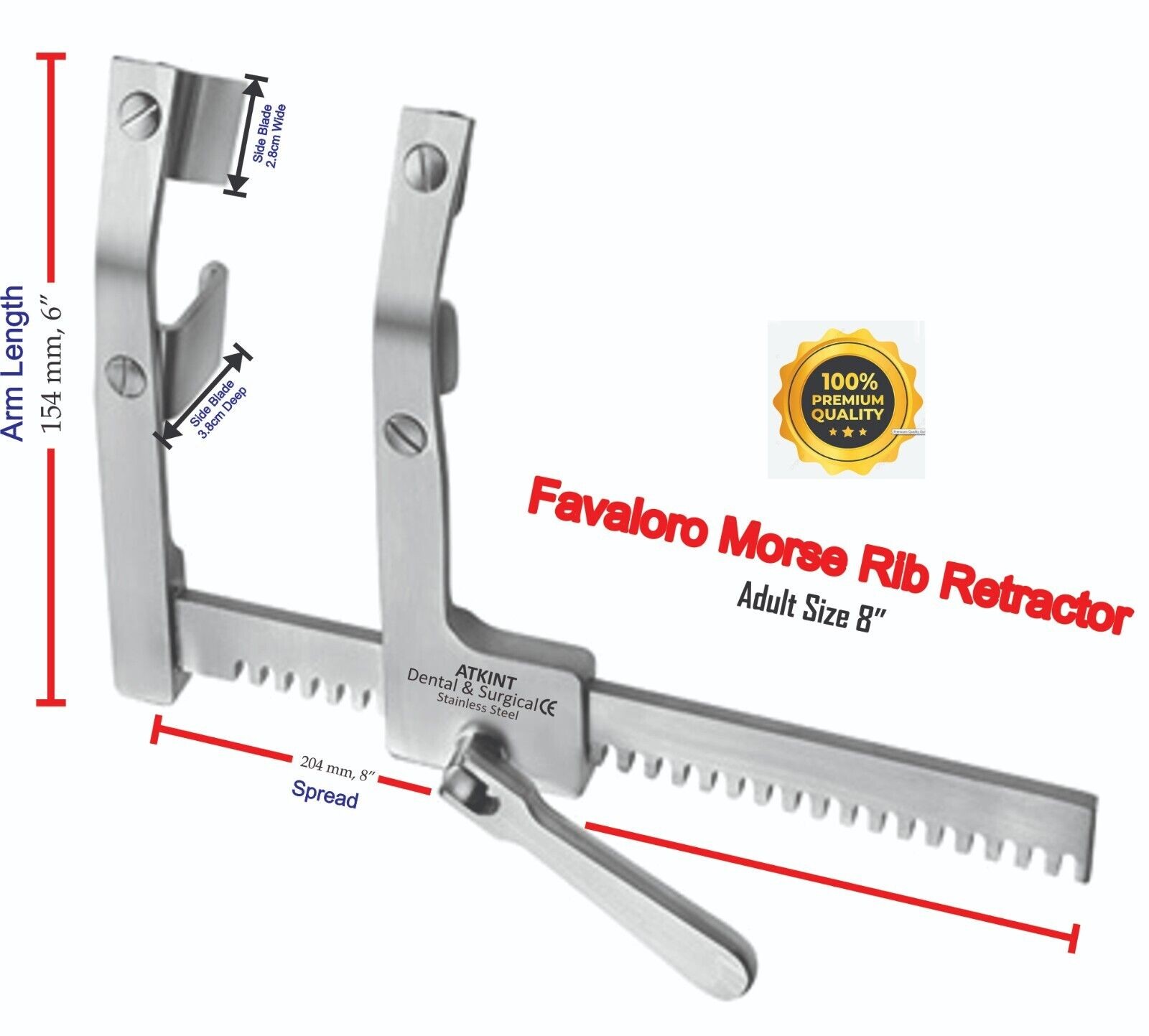 MORSE Sternal Retractor, Adult 8″ Spread, Curved Arms, with 4 Blades CE