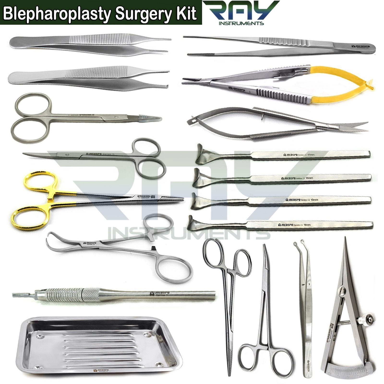 19 Pcs Blepharoplasty Instruments Kit Ophthalmic Retractor Eyelid Surgery CE