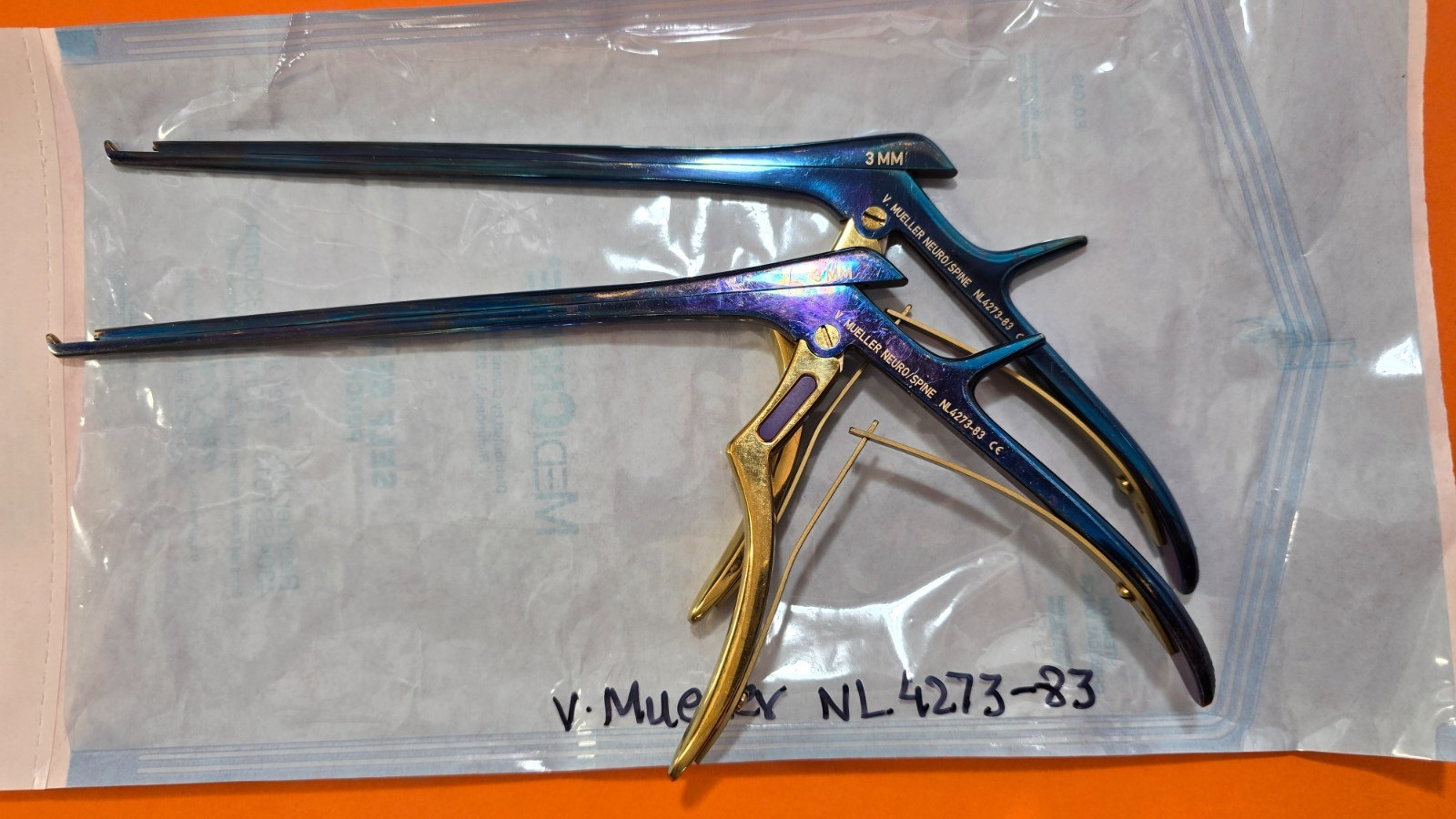 V.Mueller NL 4273-83 Neuro/Spine Chroma Line Kerrison Rongeurs 3mm x40 Degree