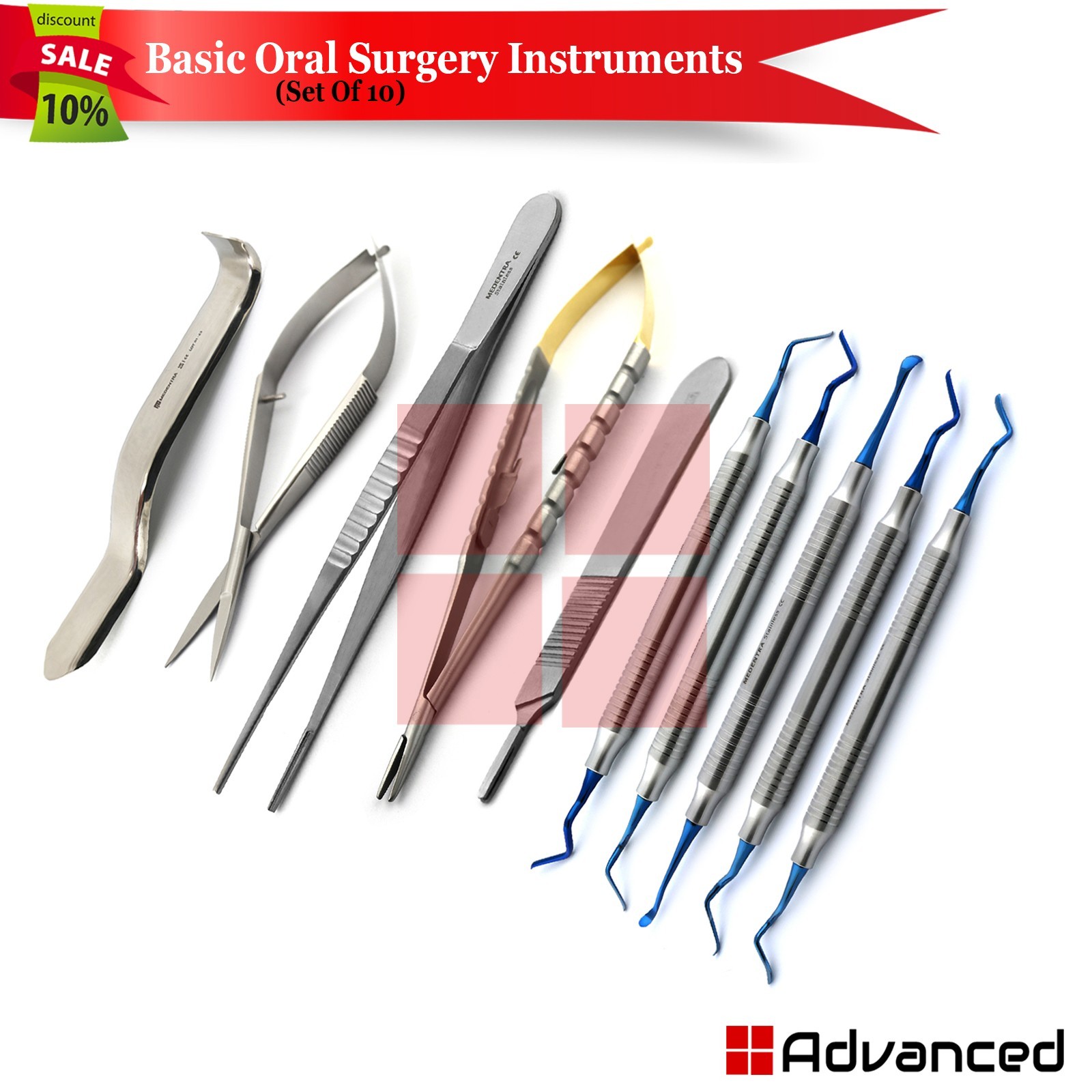 10 Pcs Basic Periodontal Oral Surgery Instruments Kit Surgical Retractor Forceps