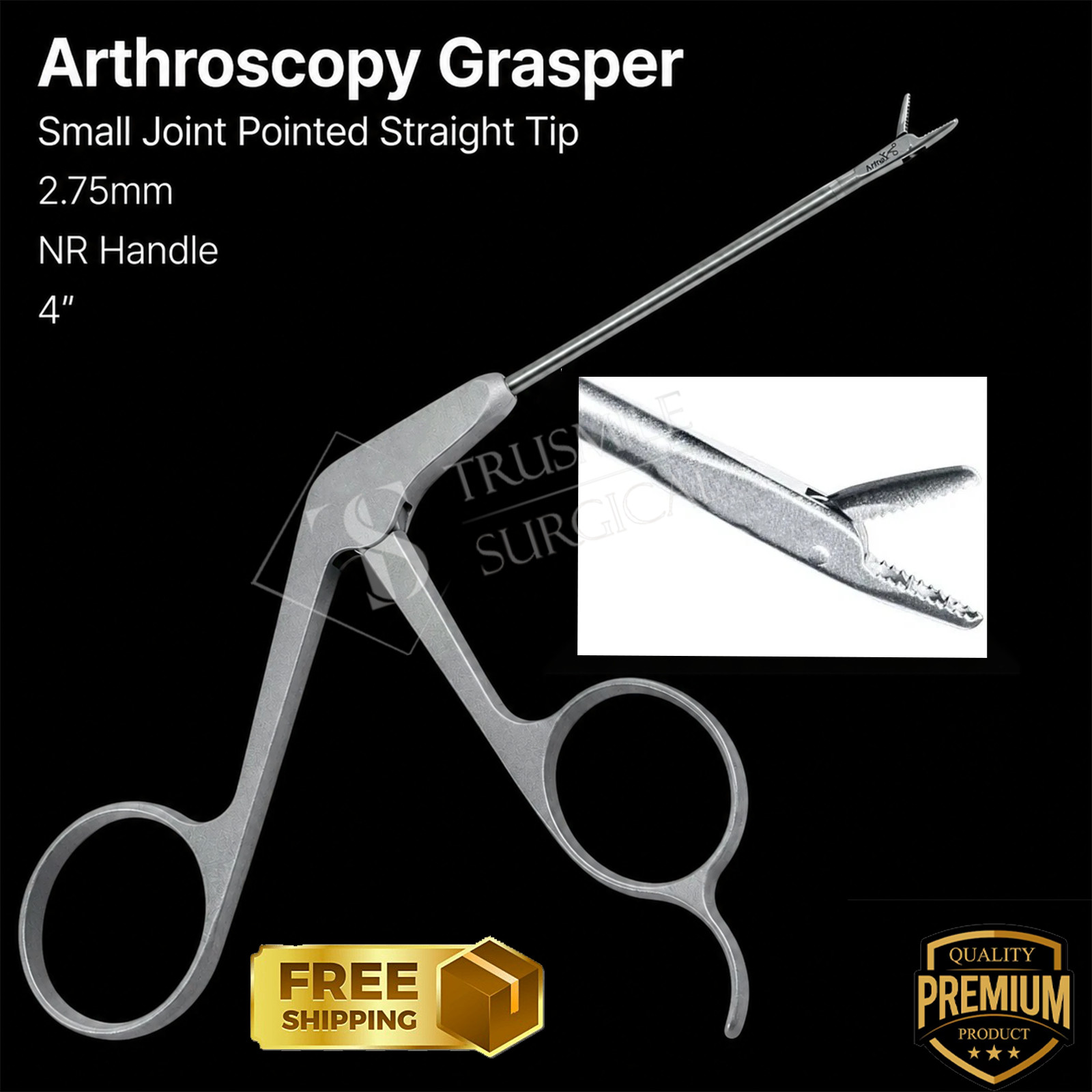 Arthrex arthroscopy Grasper Small Joint Pointed Straight Tip 2.75mm NR Handle 4″