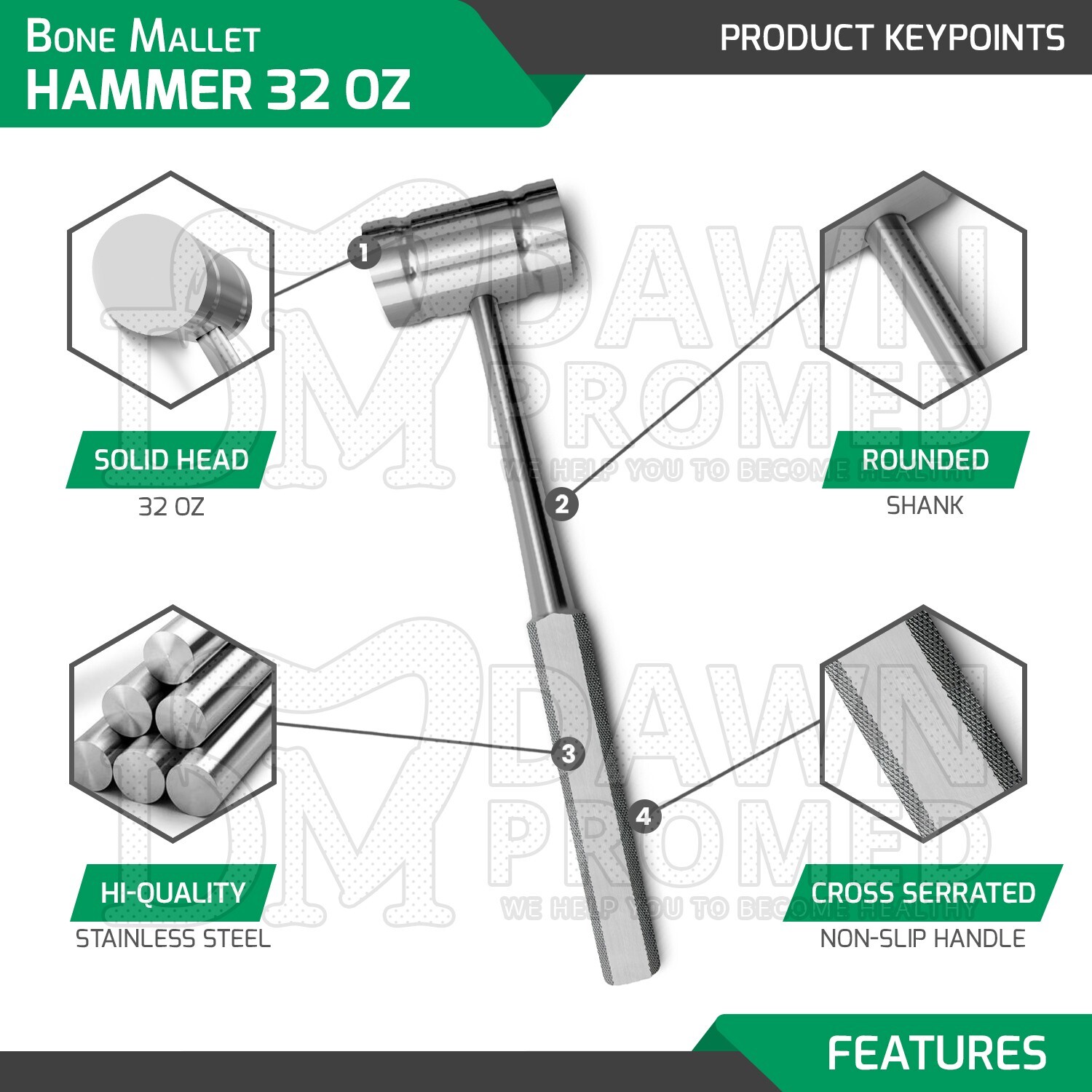 32oz Heavy Bone Mallet Hammer 11″ Veterinary Orthopedic Surgical Inst German Gr