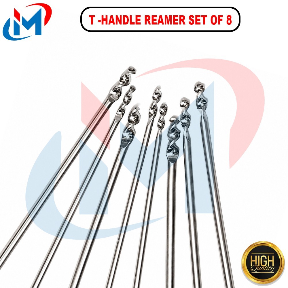 Orthopedic T-Handle Reamer Set 8 Pcs 7mm–14mm Surgical Instrument Stainless Stel