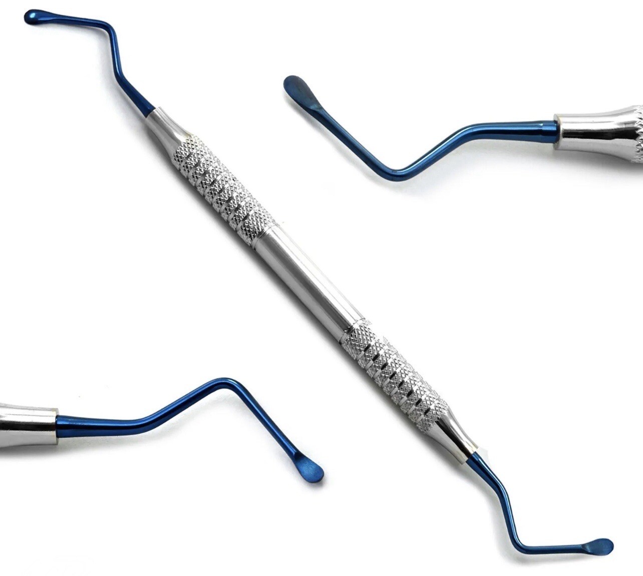 Set Of 3 Lucas Bone Curette Titanium Blue Tip Periodontal Surgical Cyst Removal