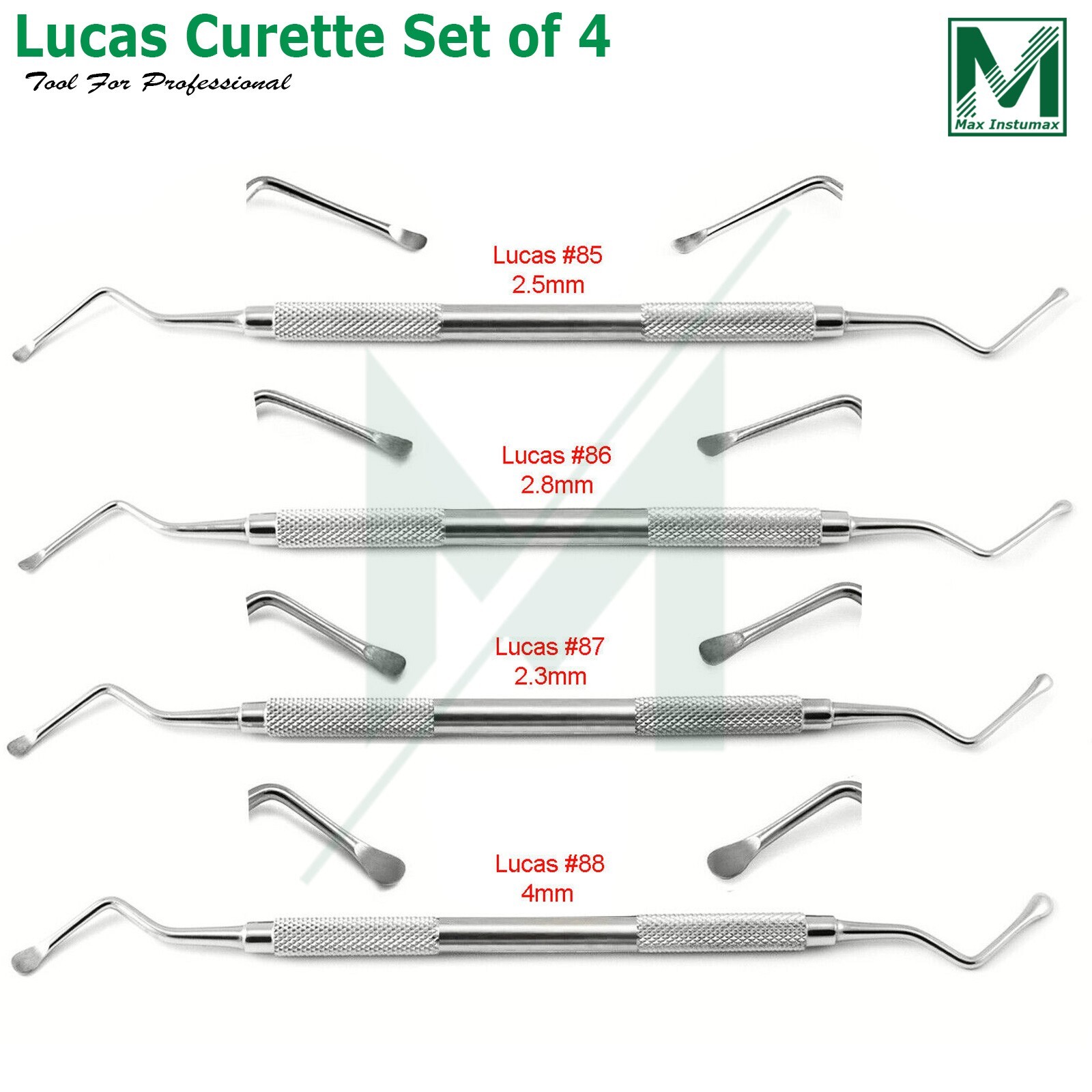 7PCS Surgical Lucas Curettes Hemingway Soft Tissue Bone Perio Curette Excavators