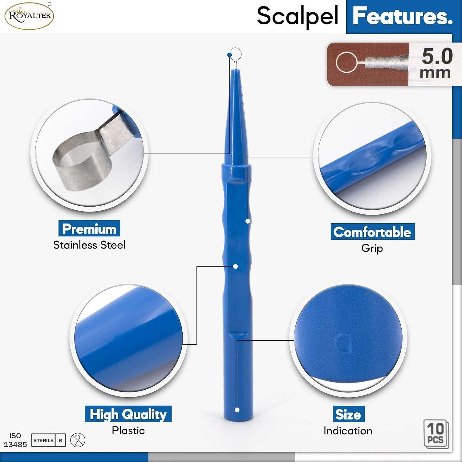Individually Packaged Sterile Dermal Curettes – 10 Count – 5.00 mm Safety Design