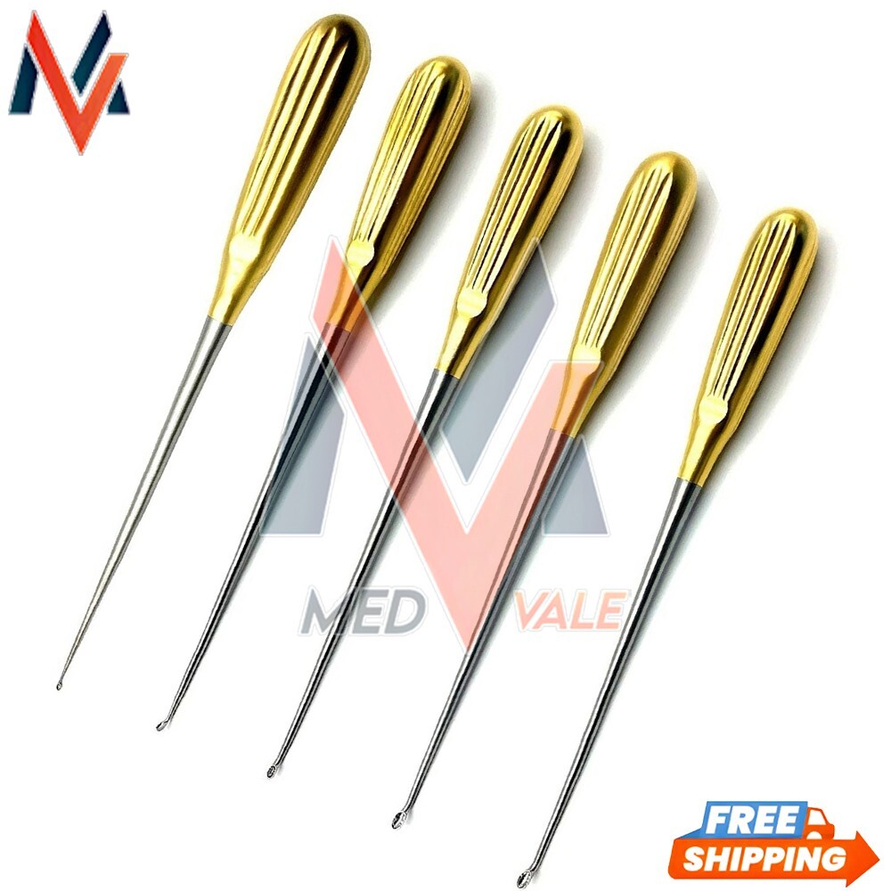 Cervical Bone Curette Set Of 5 Pcs Orthopedic Curettes with Golden handle A+