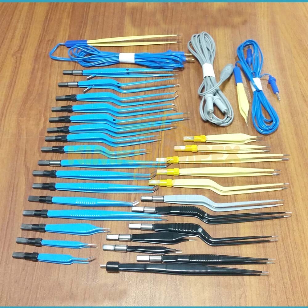 Euro Type Bipolar Forceps Reusable with silicon 3 cord Adson Bayonet 33x New