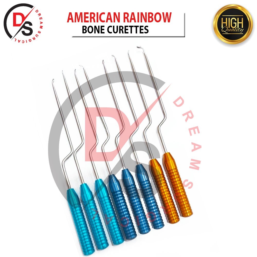 Bone Curettes American Rainbow Cervical Orthopedic Spine Instruments 8 PCs Set