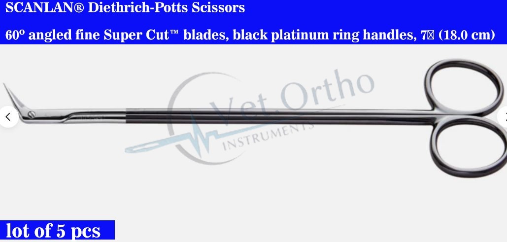 5X SCANLAN® Diethrich-Potts Scissors 7007-254SC 60º angle fine Super Cut™ 7