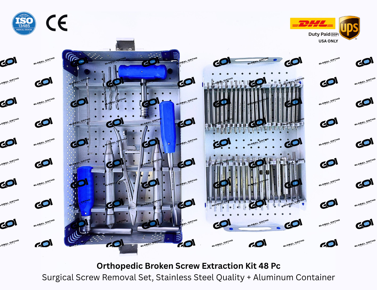 48 Pc Broken Screw Extraction Kit SS 316-L Orthopedic Instrument Set w/ Box