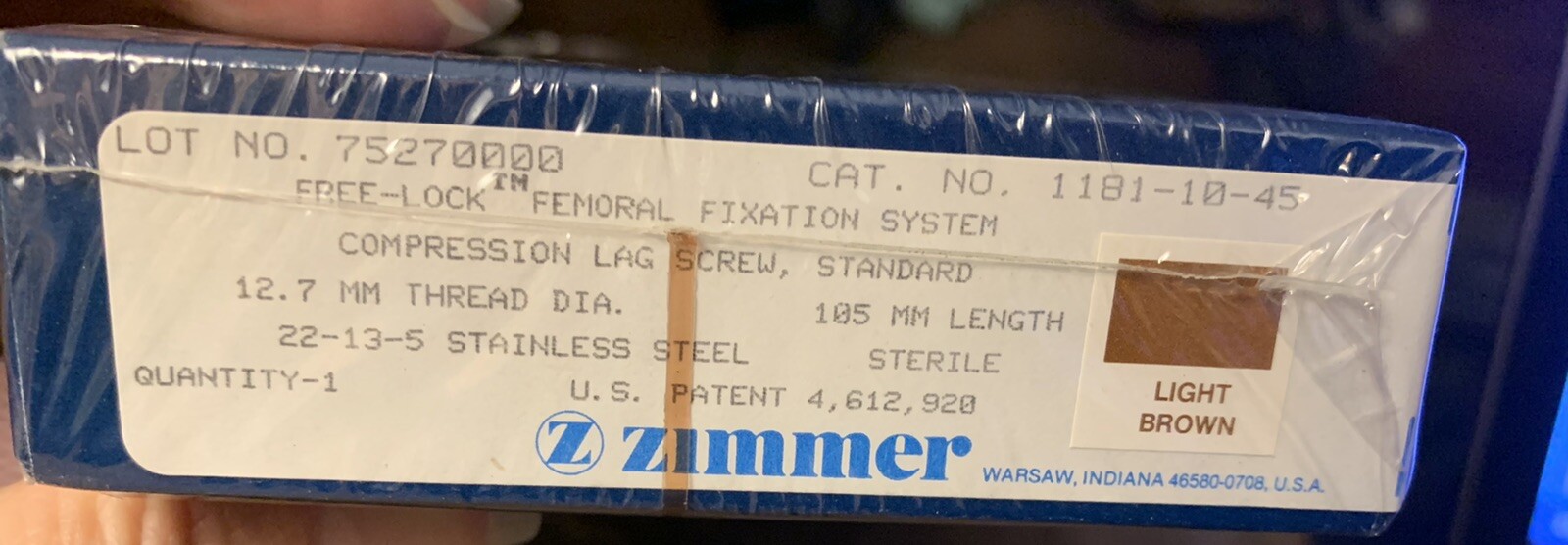 Zimmer Compression LAG Screw 12.7mm Length 105mm