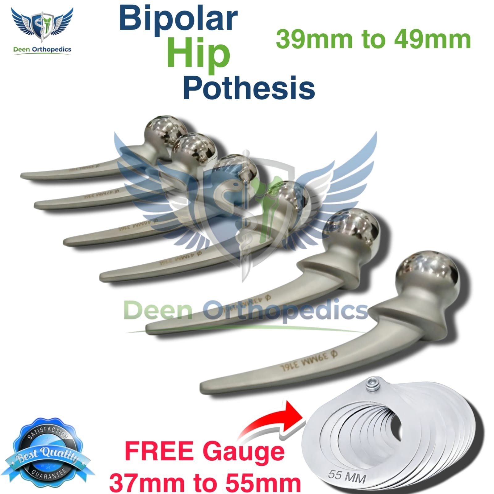 Bipolar Hip Prosthesis 8 Pieces Set 39MM To 49MM Orthopedic Instruments
