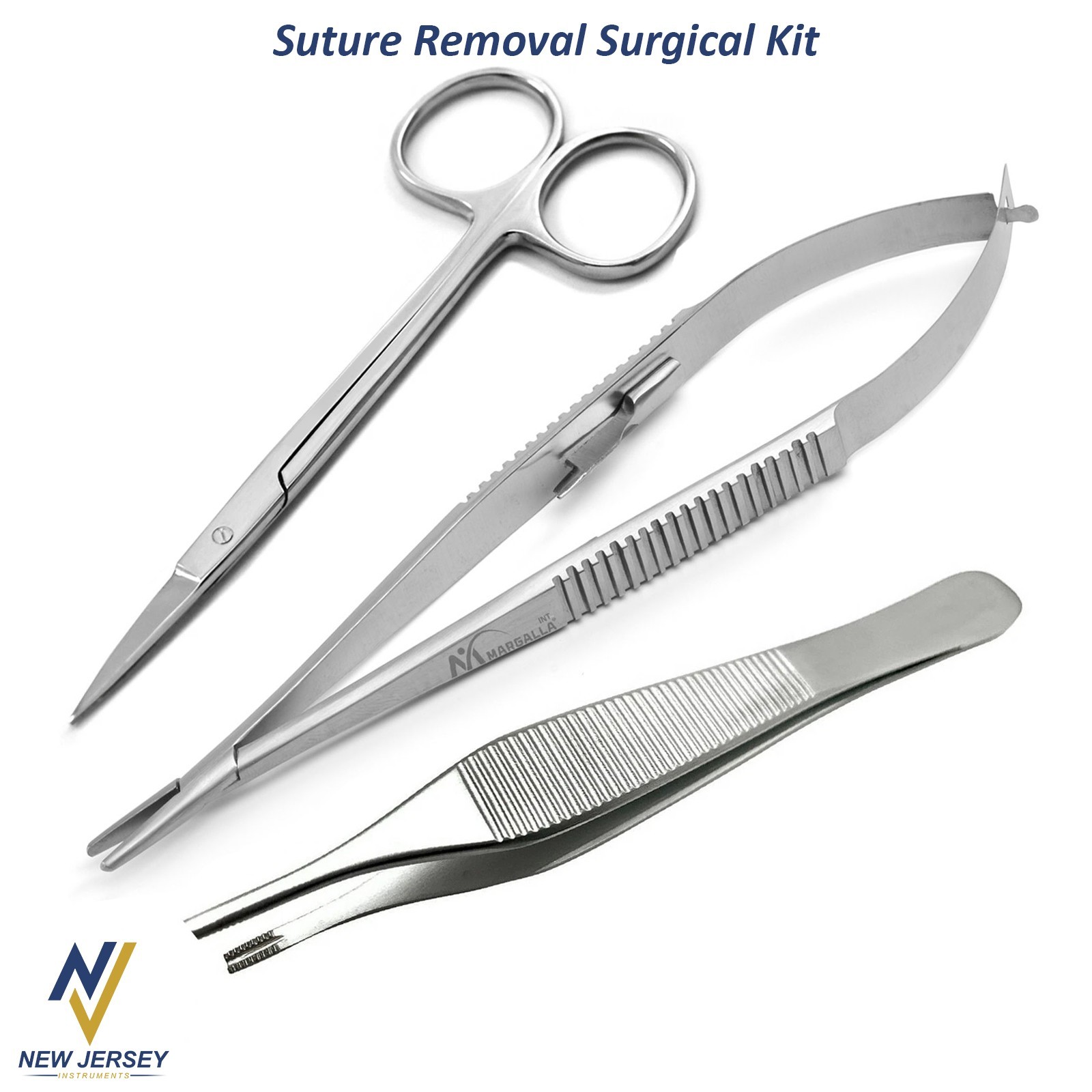3Pcs Kit Suture Removal Surgical Needle Holder Iris Scissor Tissue Adson Forceps