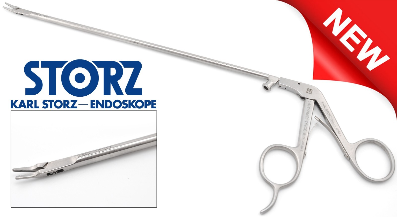 KARL STORZ 8665 L Steiner Laryngoforce II Clip Forceps, Jaws Curved Left 10″
