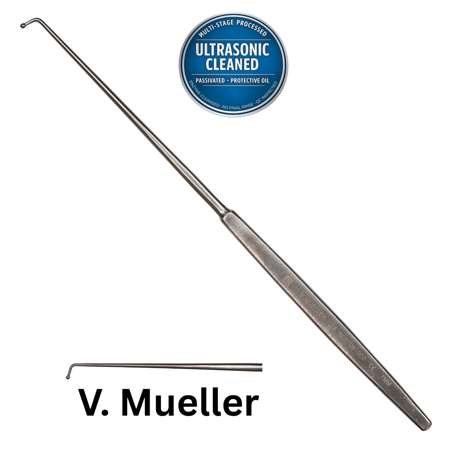V Mueller NL909-002 McCulloch Orthopedic Ball-Tipped Probe, Angled, 7mm, 9-3/8in
