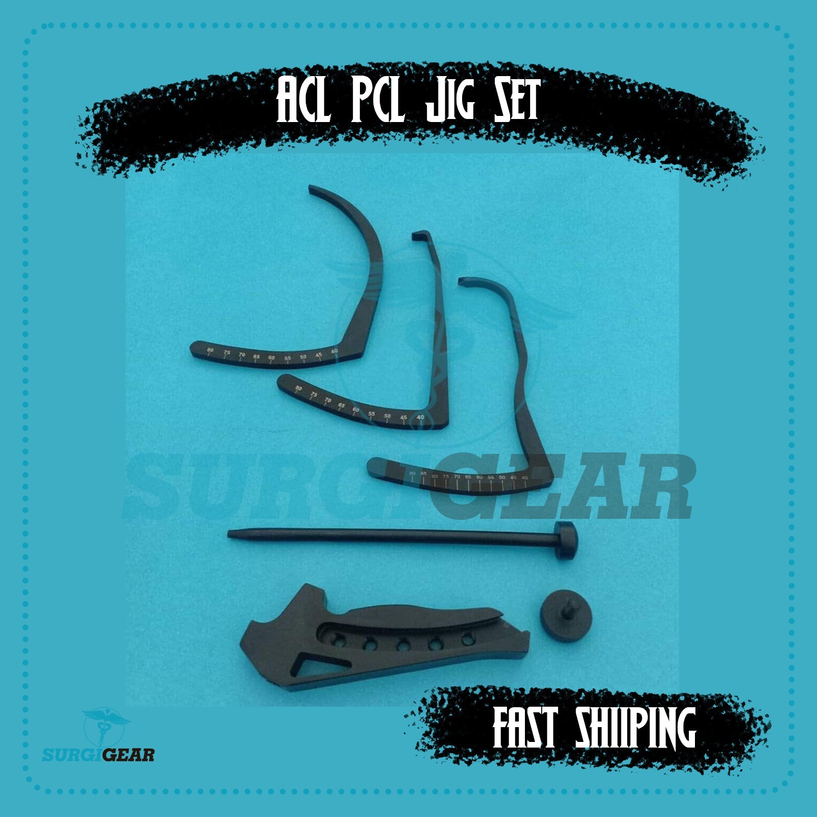 ACL/PCL Jig Reconstruction Drill Guide Target Device Band Knee 5Pcs Set Black