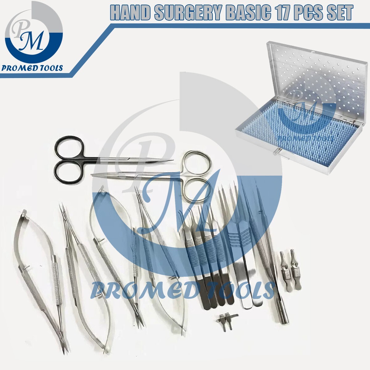 Hand Surgery Basic 17 Pcs Set of Micro Surgical Instruments Set with Tray Kit