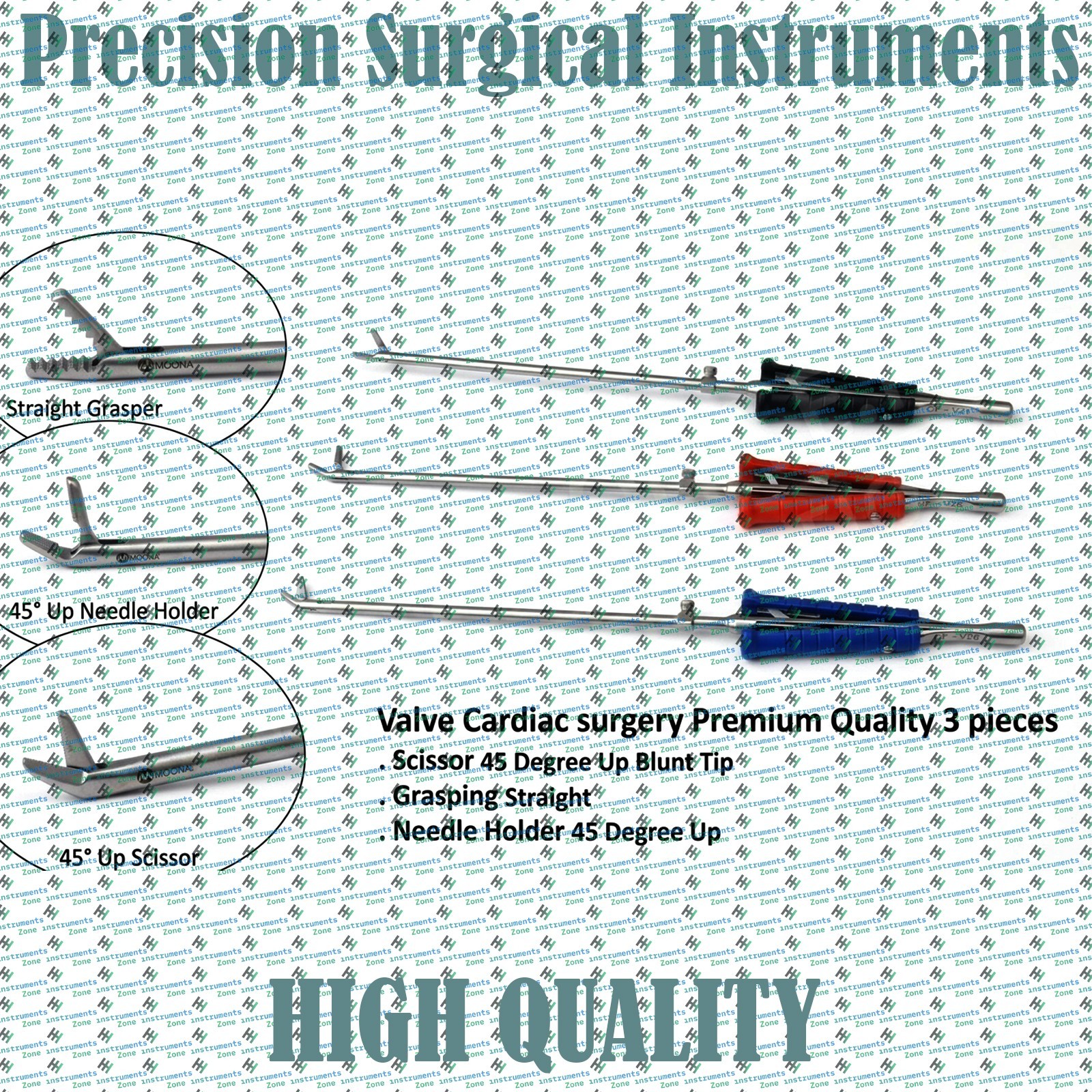 4pcs Valve XS Vascular Surgery Set Scissor, Grasper & Needle Holder Cardiac tool