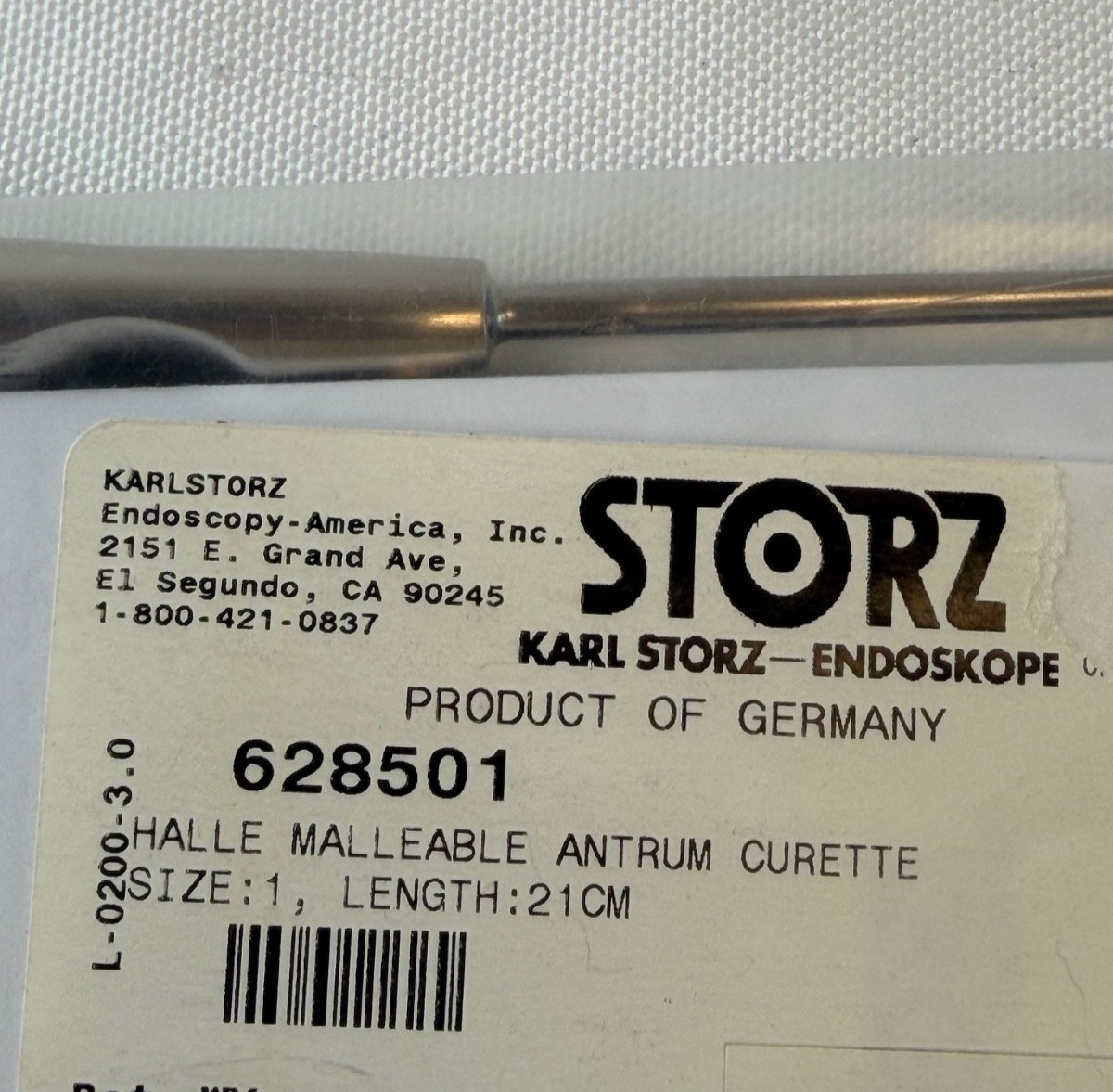 Karl Storz 628501 Halle Malleable Antrum Curette Size 1 21cm ENT