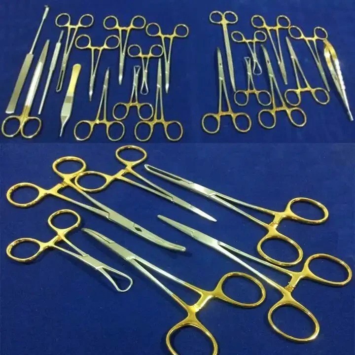 21PCS Feline Spay Surgical Instruments Gold Handle T/C Veterinary Surgical Kit