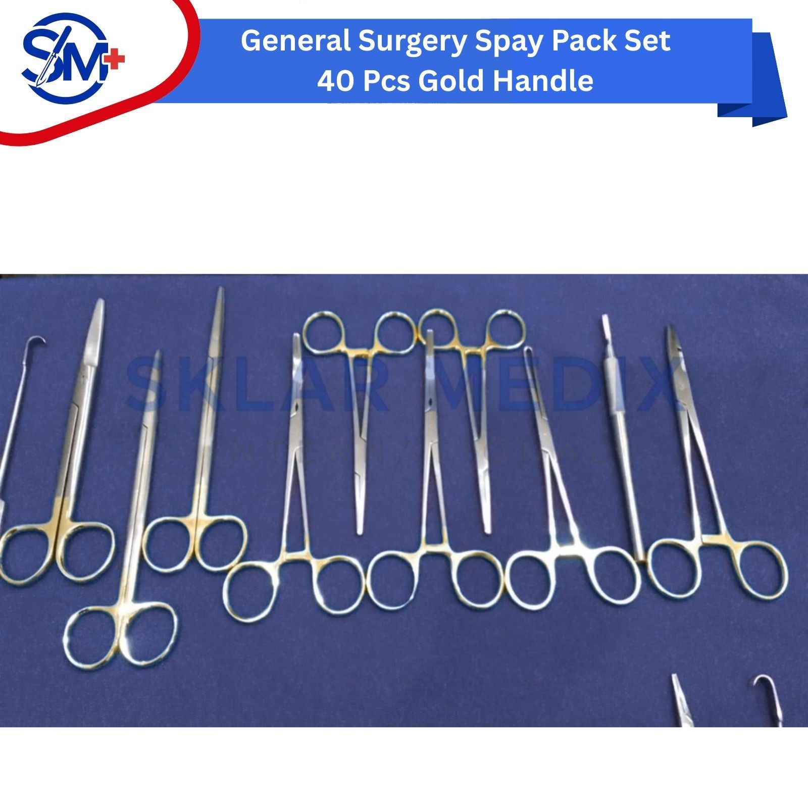 General Surgery Vet Spay Pack Set 40 Pcs Gold Handle Surgical Instruments Kit CE