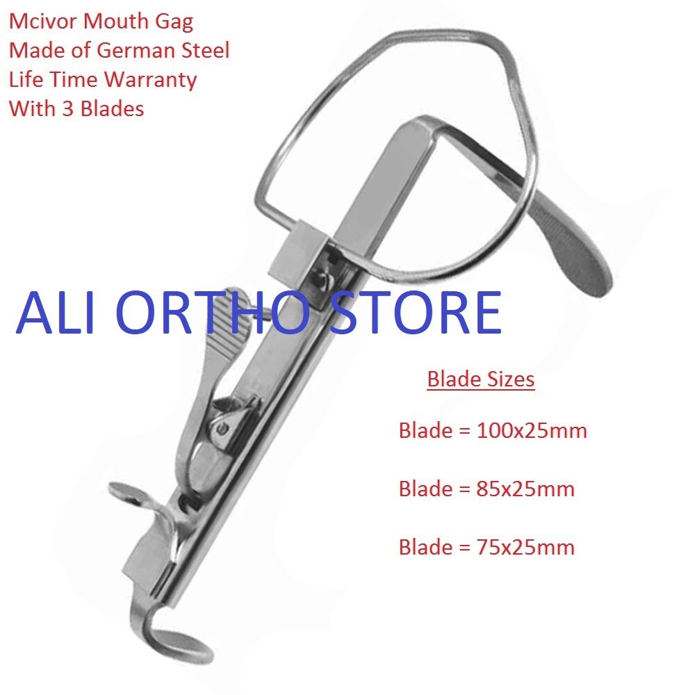 New Mcivor Mouth Gag Set with 3 Tongue Blades & Frame Dental instrument Tools CE