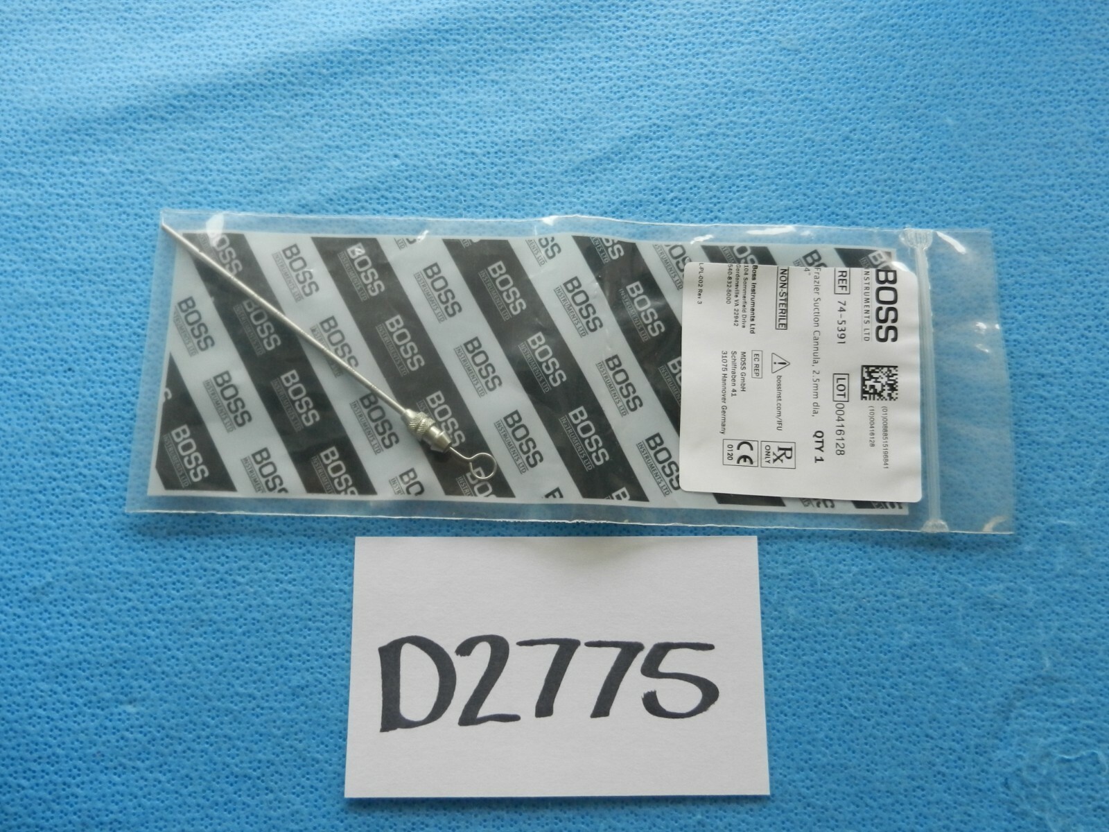 D2775 Boss Surgical 2.5mm Frazier Suction Tube 74-5391 NEW!