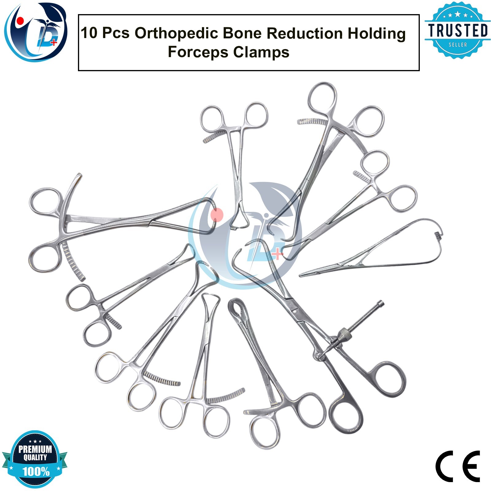 Set of 10 Pcs Orthopedic Bone Reduction Holding Forceps Clamps Surgical