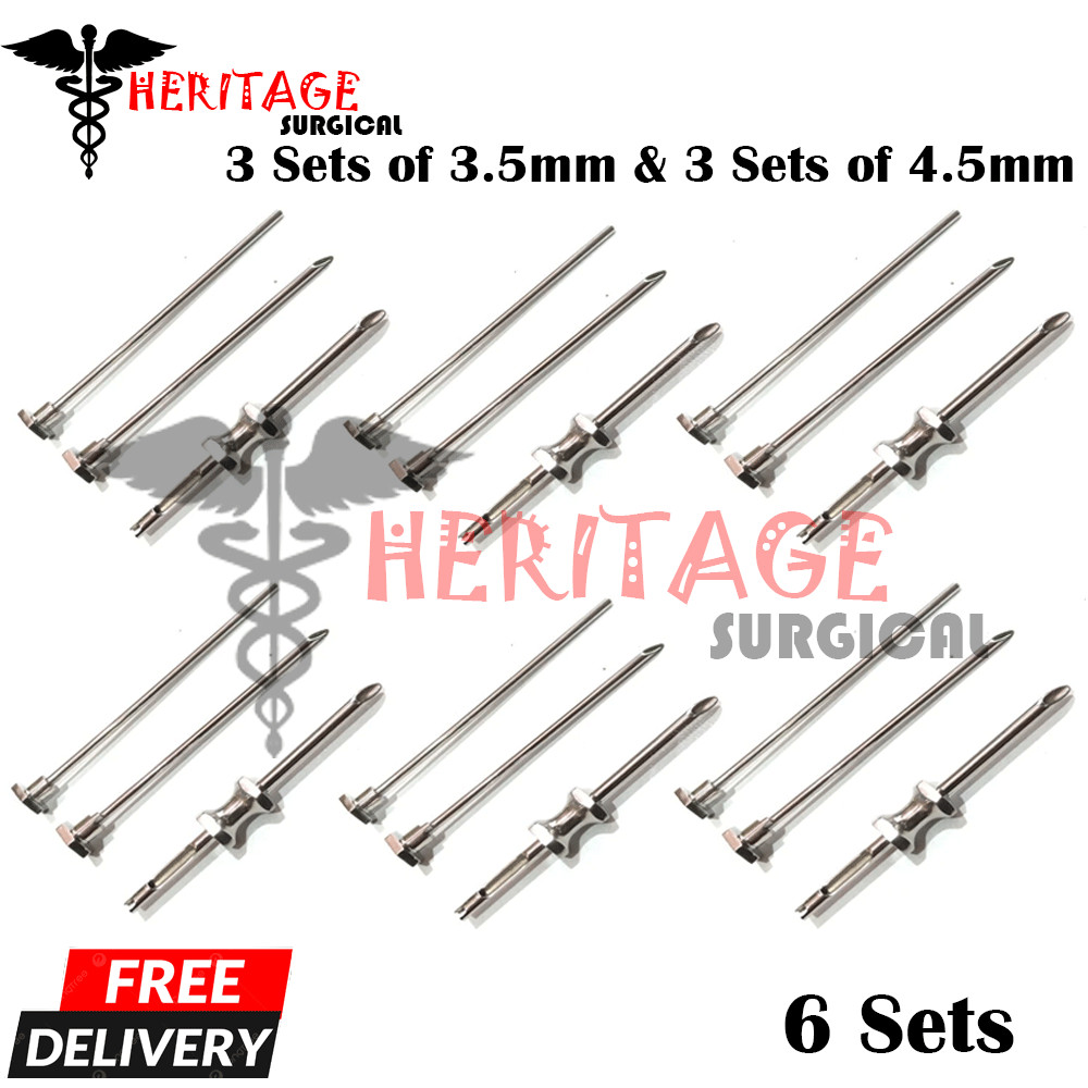 Set Of 6 HRT TROCAR 3.5mm And 4.5mm Cannula & Obturator