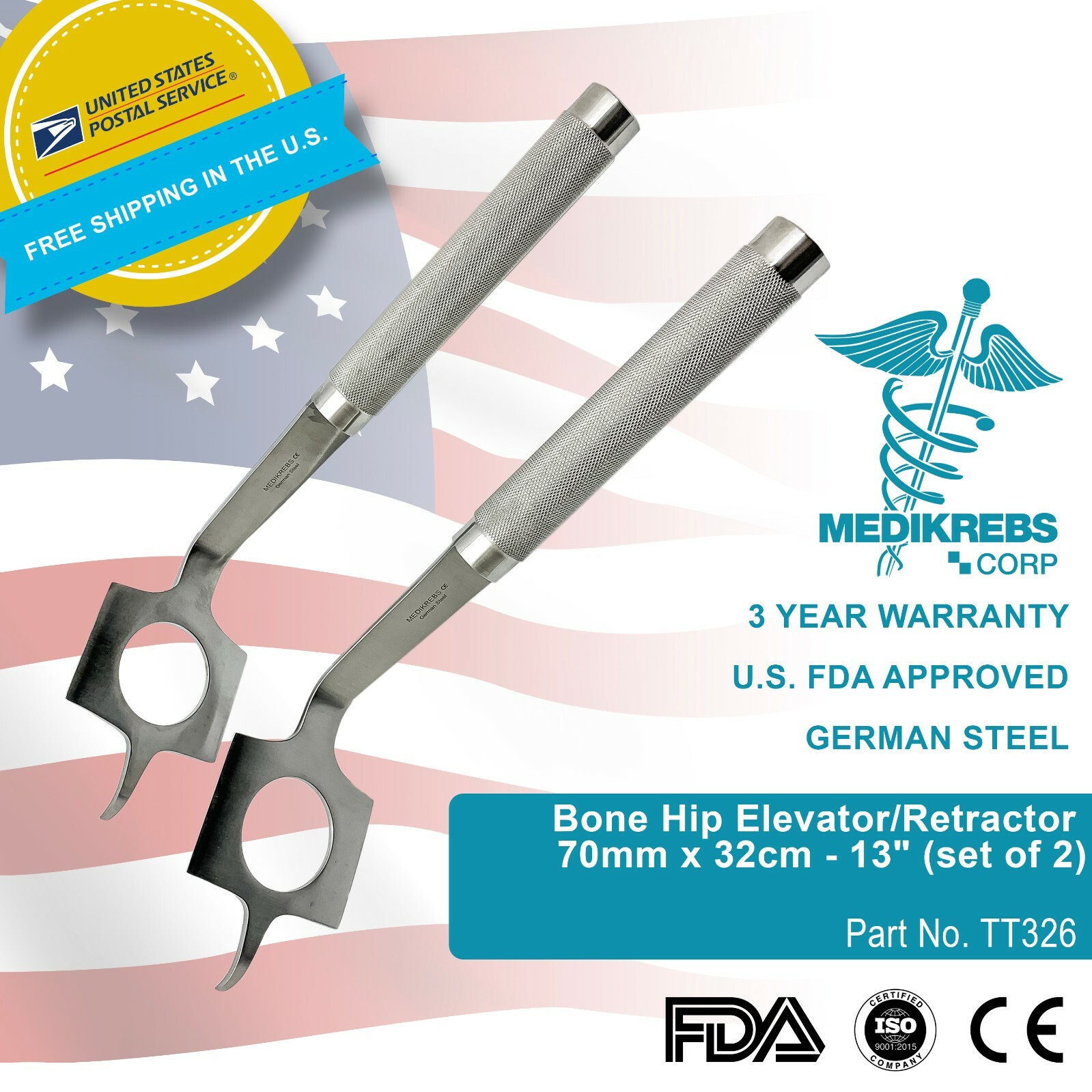 Bone Hip Elevator/Retractor 70mm x 32cm – 13″ (set of 2) Surgical Instruments