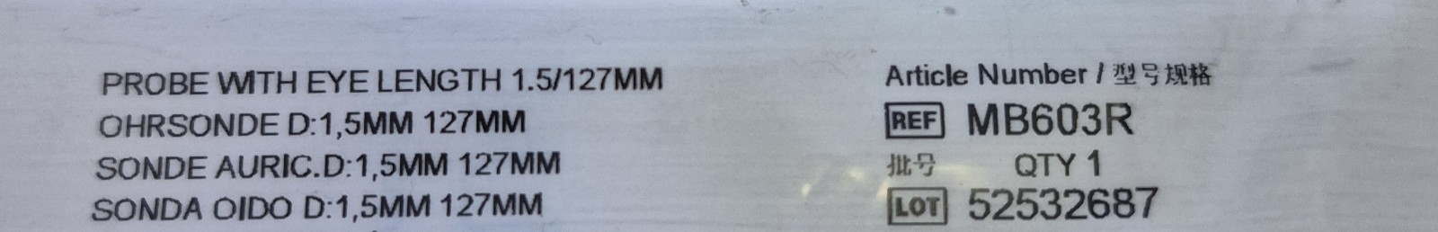 Aesculap MB603R Probe With Eye Length 1.5/127mm