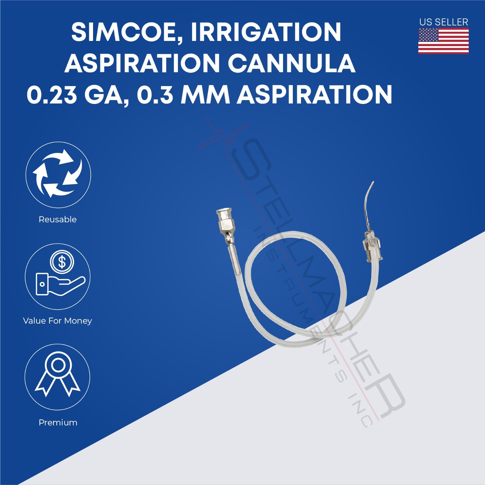 Simcoe Irrigation Aspiration Cannula 23ga 0.3mm Aspirating Stainless Steel Hub