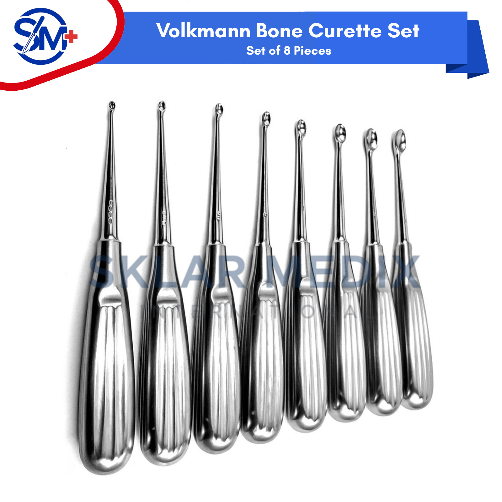 Volkmann Bone Curettes Set of 8 Pieces Orthopedic Spine Surgical Instruments CE