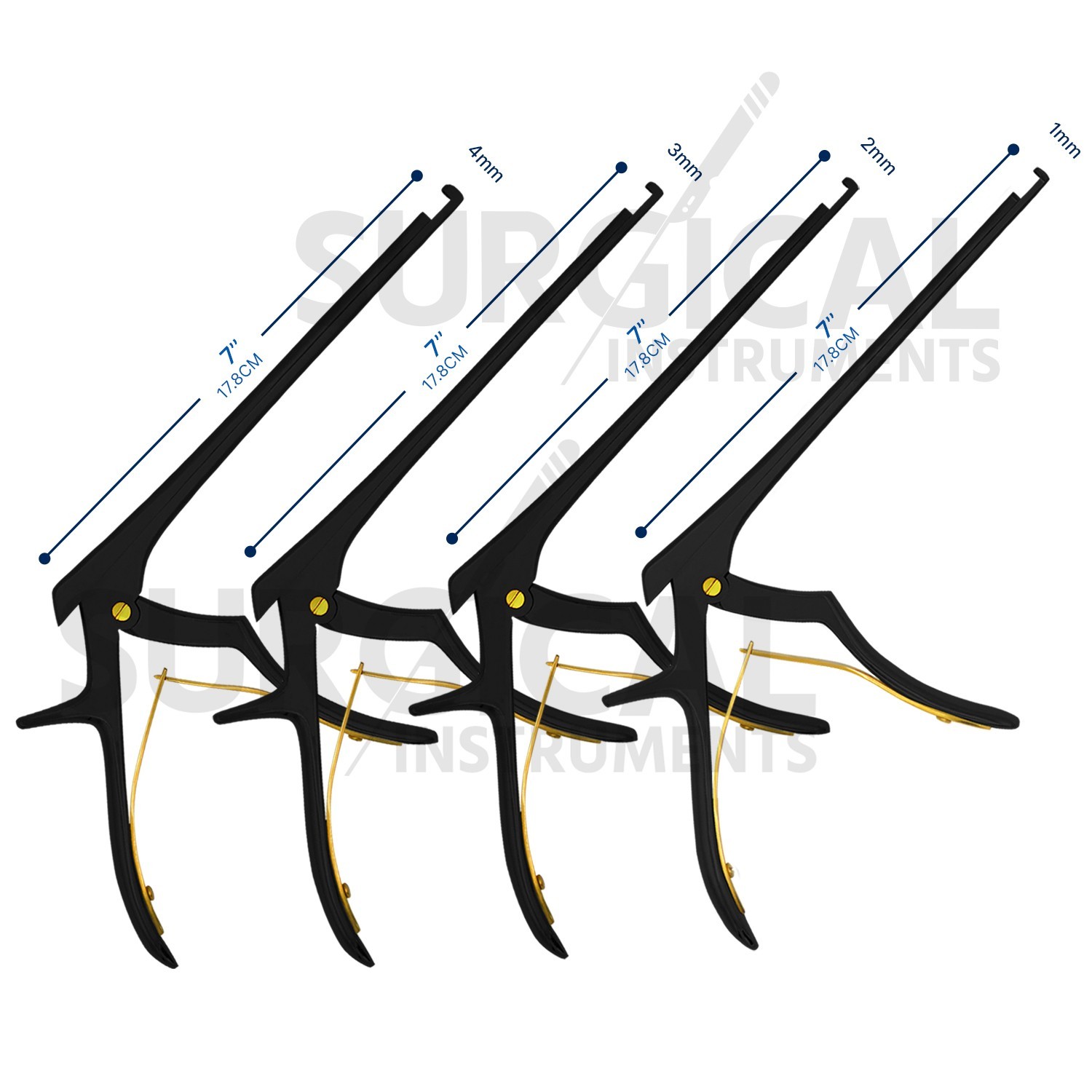 4 Pcs Kerrison Rongeurs 6″ Black (1, 2, 3, 4mm) 90 Degree Up Cervical German Gr