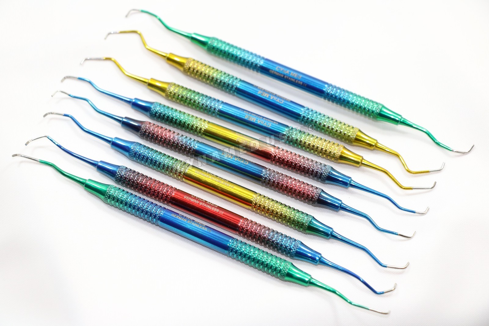 German 8 Pcs PERIODONTAL HOLLOW GRACEY CURETTE SET MEDICAL SURGICAL INSTRUMENTS