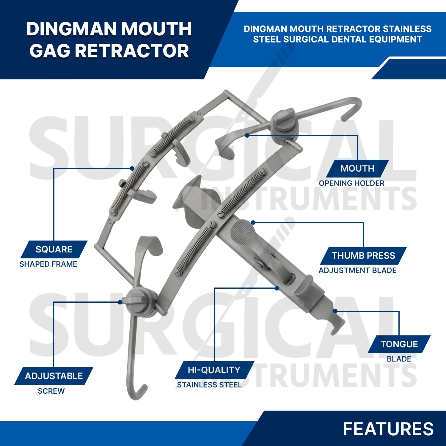 DINGMAN Mouth Gag with Blades Surgical Dental Instruments Stainless German Grade