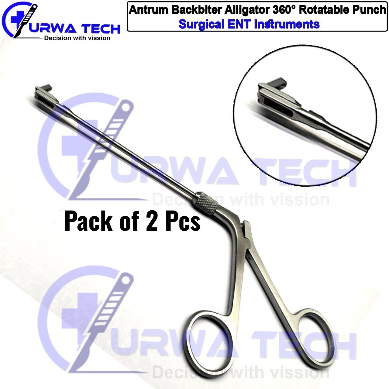 Antrum Sinus Punch Forceps Back Biting Rhinology ENT Set of 2, Rotatable 360°