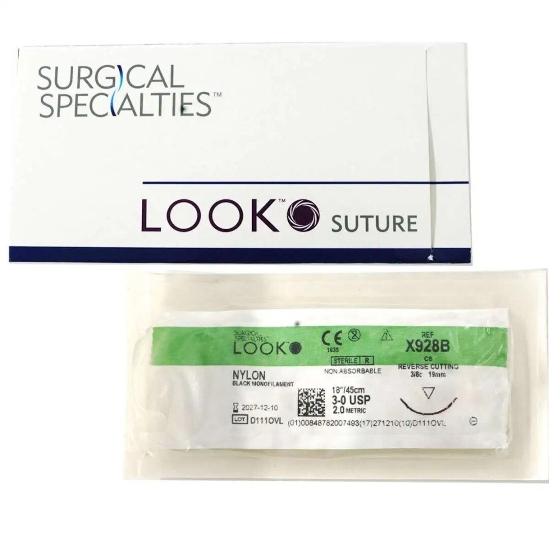 Look X928B Nylon Black Reverse Cutting Sutures 3-0 18″ C6 3/8 Circle 19mm 12/Pk