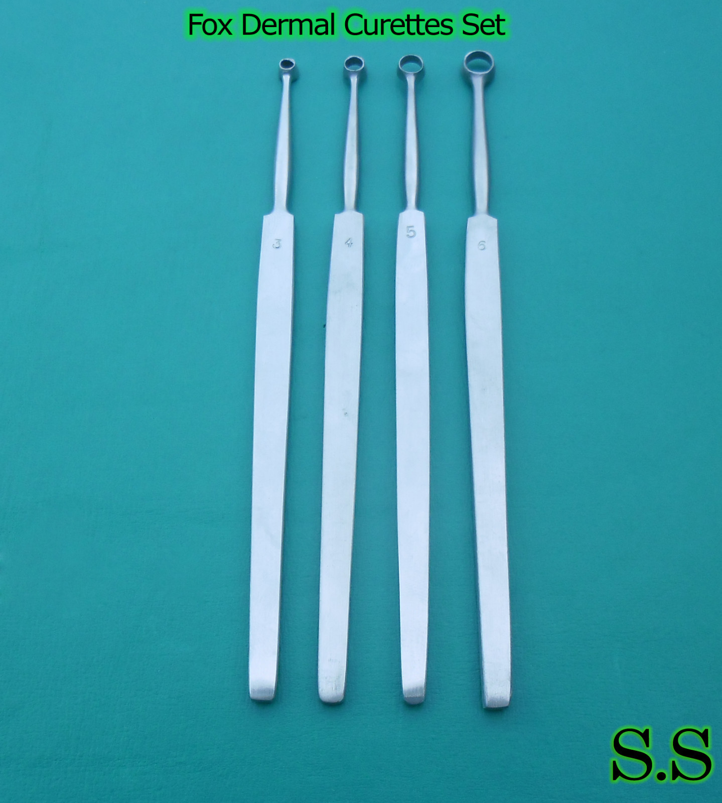 Fox Dermal Curettes 3mm+4mm+5mm+6mm Surgical Dermatology Instruments