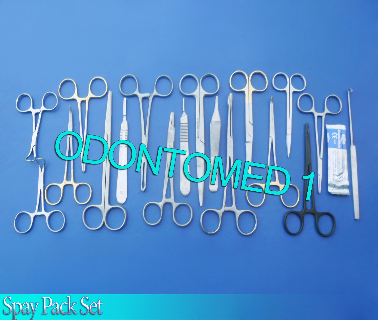 71 PCS NEUTER SPAY PACK VETERINARY SURGICAL INSTRUMENTS GOLD HANDLE Black Color